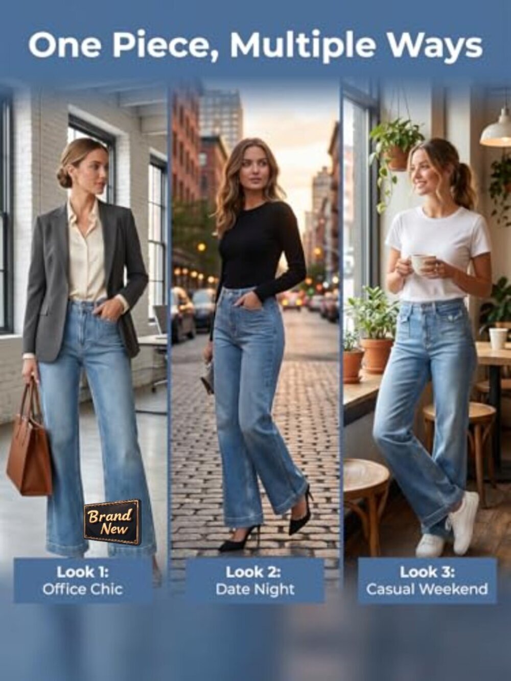 High Waisted Wide Leg Baggy Jeans with Pockets - Picture 6 of 7